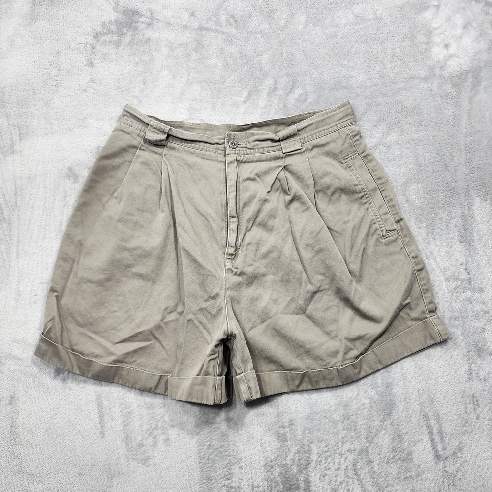 Vintage Liz Claiborne Lizsport Shorts Womens 14 Beige Chino Twill Pleated Cuffed